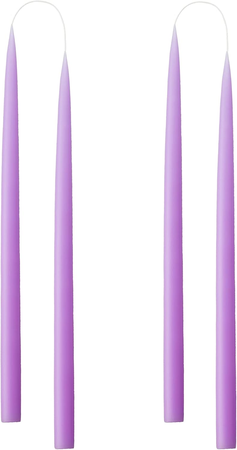 Kunstindustrien ® Taper Candles – Set of 4, 13.8" – Made in Denmark, Long Burning Candles 15h, Unscented & Smokeless Candlesticks, Elegant Tall Candles for Weddings Dinners & Home Decor (Pastel Purple) - Image 1